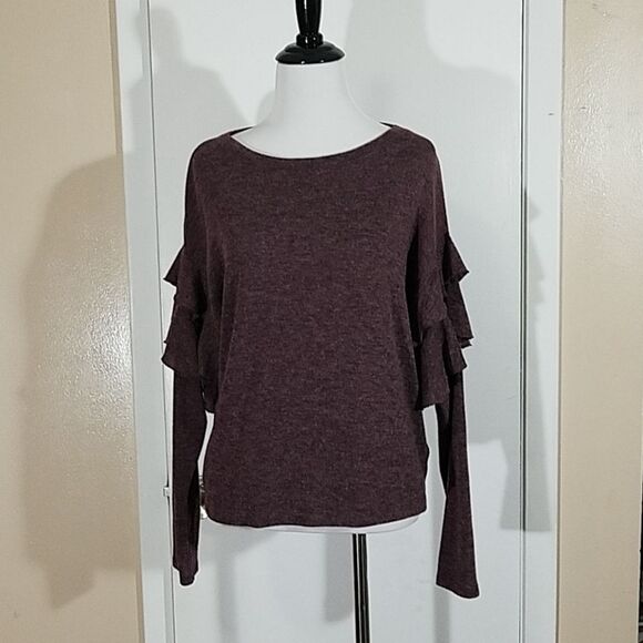 Express Burgundy ruffle long sleeve sweater - Picture 1 of 4